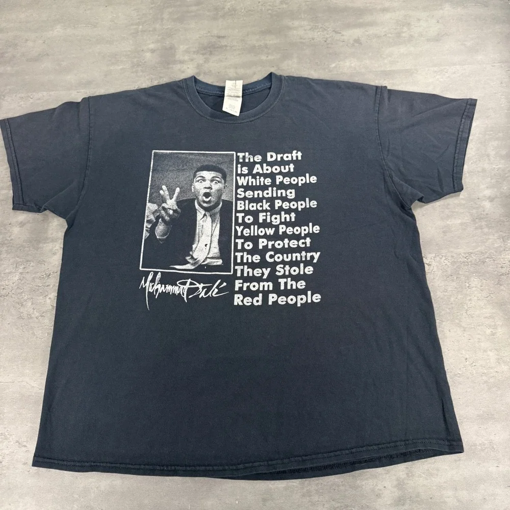 Vintage Muhammad Ali T Shirt Mens XL Black Anti-War Peace Quote Graphic Tee